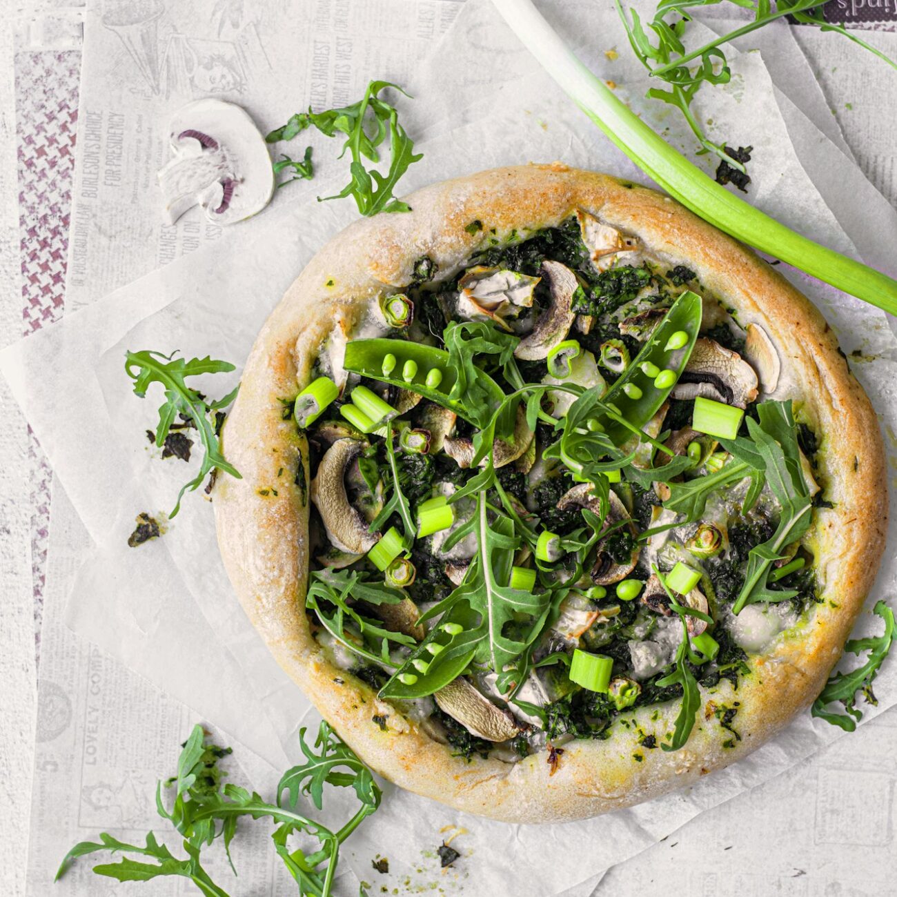 Goat cheese pizza with spinach pesto recipe idea